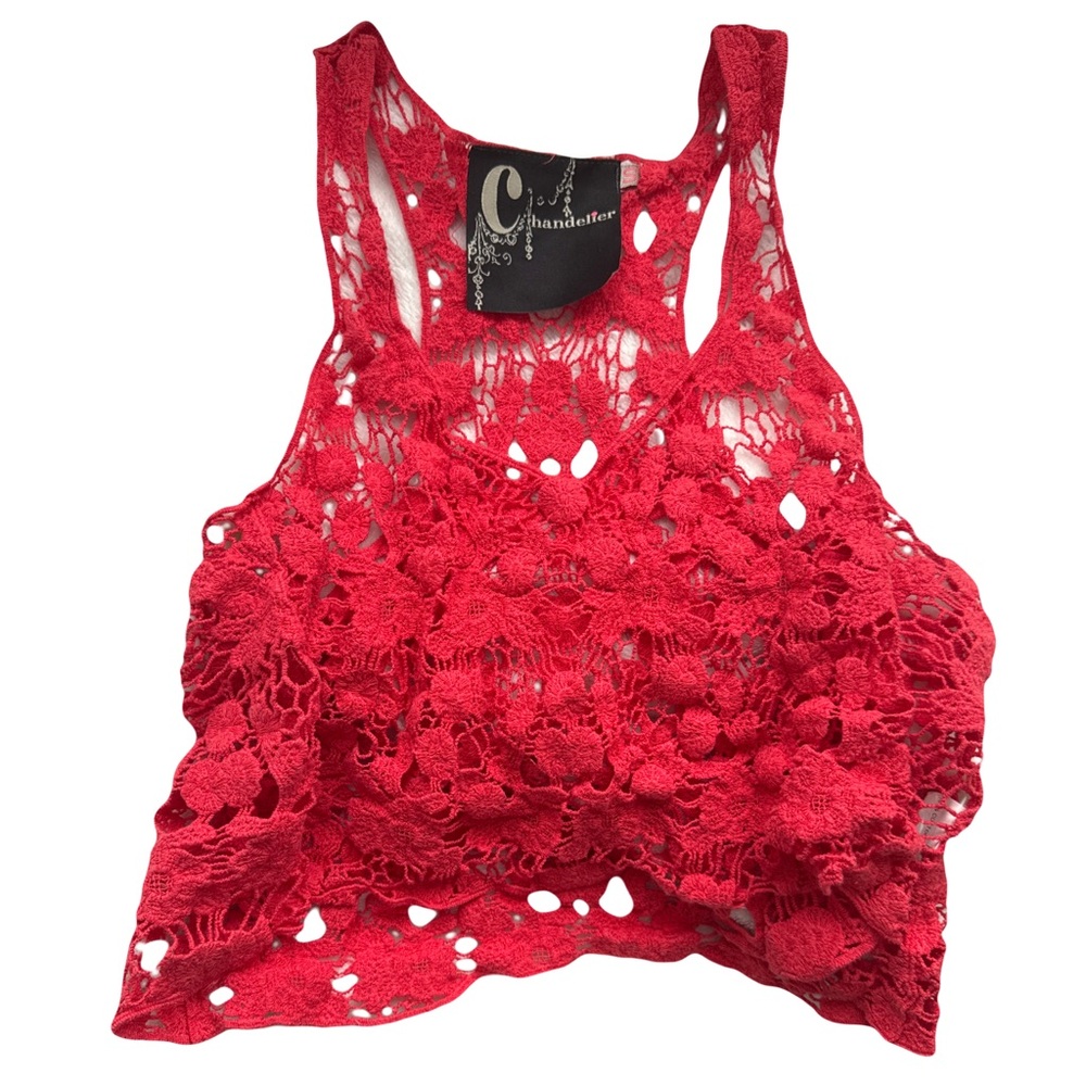 Red Chandelier Lace Detail Knit Tank